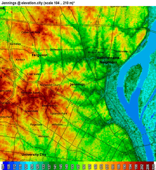 Zoom OUT 2x Jennings, United States elevation map