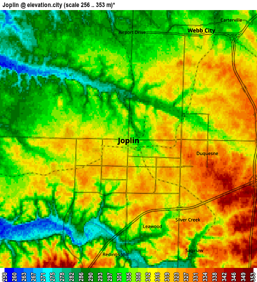 Zoom OUT 2x Joplin, United States elevation map