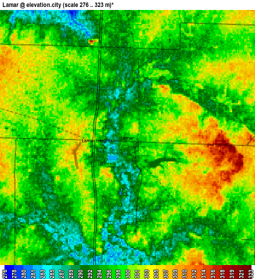 Zoom OUT 2x Lamar, United States elevation map