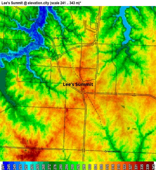 Zoom OUT 2x Lee's Summit, United States elevation map