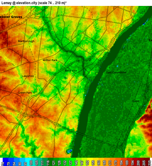 Zoom OUT 2x Lemay, United States elevation map