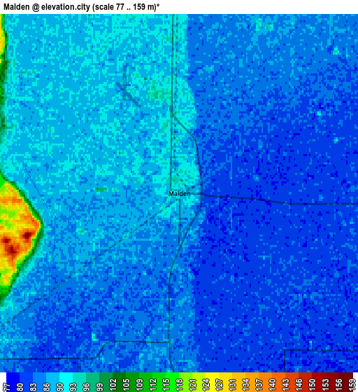 Zoom OUT 2x Malden, United States elevation map