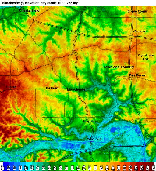 Zoom OUT 2x Manchester, United States elevation map