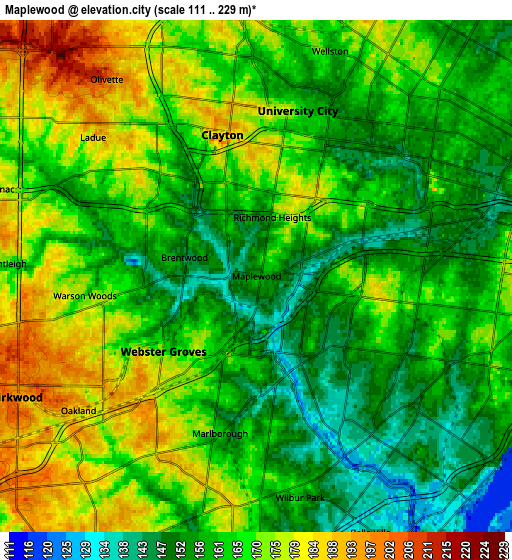 Zoom OUT 2x Maplewood, United States elevation map