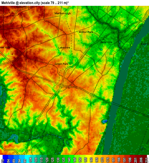 Zoom OUT 2x Mehlville, United States elevation map