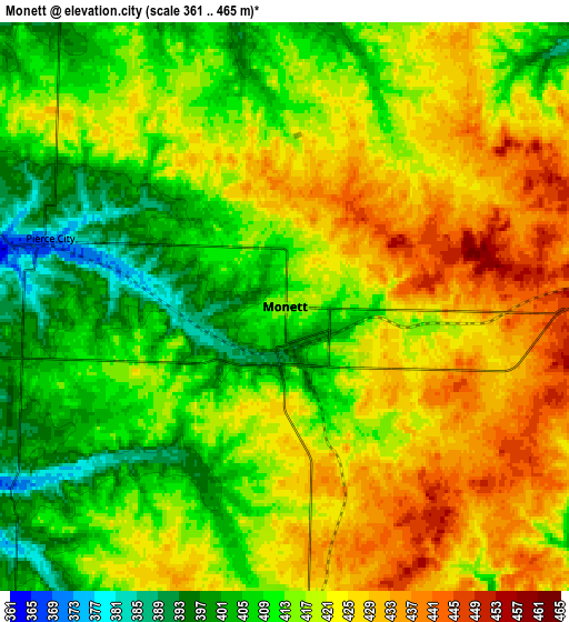 Zoom OUT 2x Monett, United States elevation map