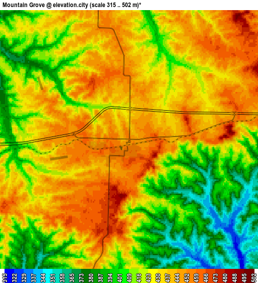 Zoom OUT 2x Mountain Grove, United States elevation map