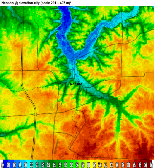 Zoom OUT 2x Neosho, United States elevation map