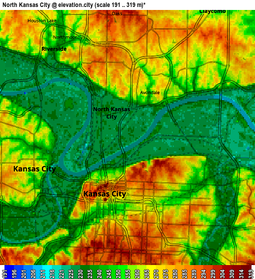 Zoom OUT 2x North Kansas City, United States elevation map