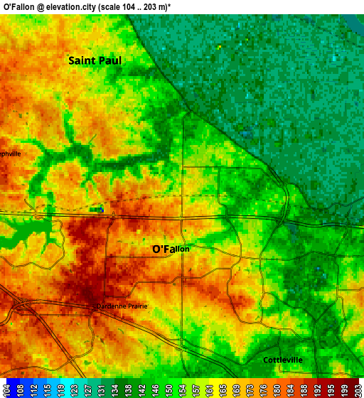 Zoom OUT 2x O'Fallon, United States elevation map