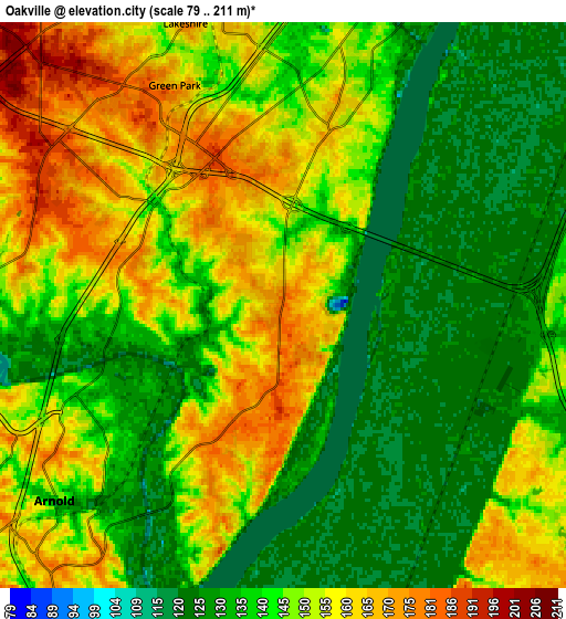 Zoom OUT 2x Oakville, United States elevation map