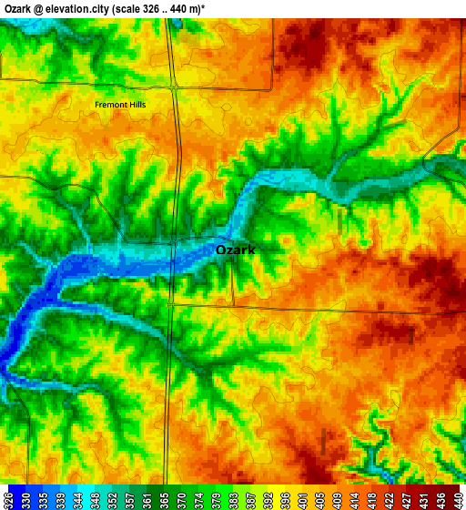 Zoom OUT 2x Ozark, United States elevation map