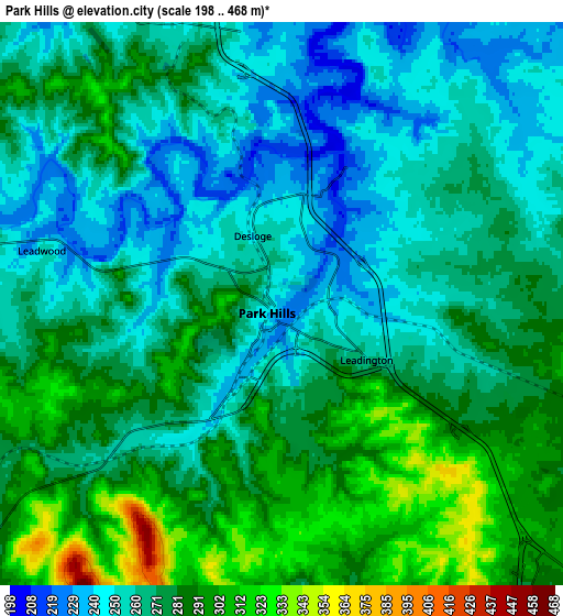 Zoom OUT 2x Park Hills, United States elevation map