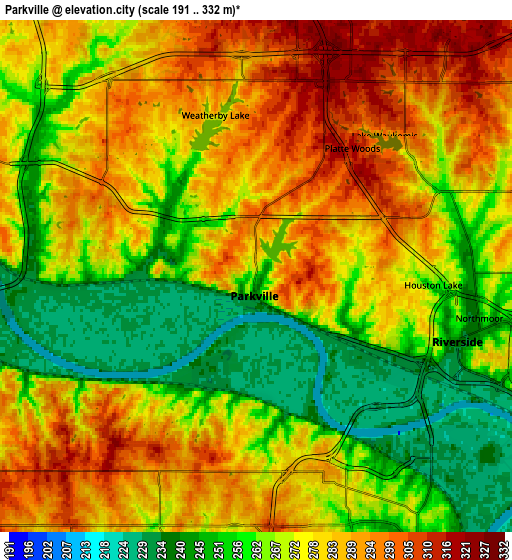 Zoom OUT 2x Parkville, United States elevation map