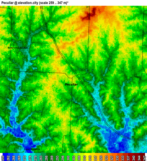 Zoom OUT 2x Peculiar, United States elevation map