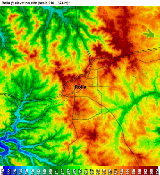 Zoom OUT 2x Rolla, United States elevation map