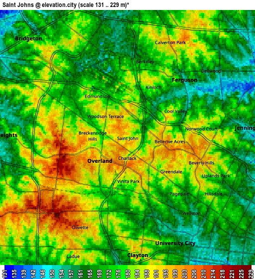 Zoom OUT 2x Saint Johns, United States elevation map