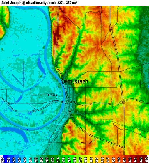 Zoom OUT 2x Saint Joseph, United States elevation map