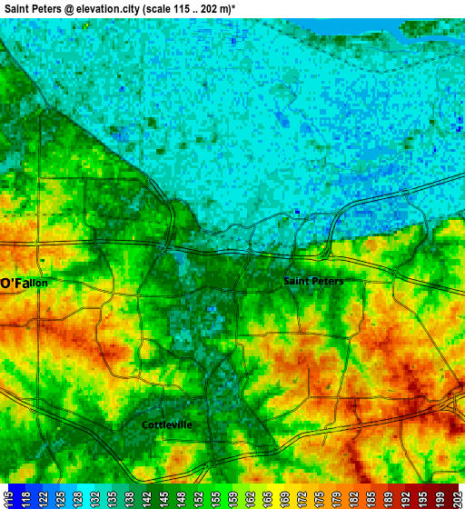 Zoom OUT 2x Saint Peters, United States elevation map