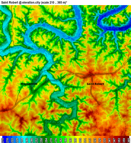 Zoom OUT 2x Saint Robert, United States elevation map