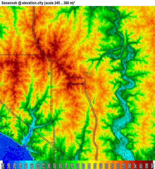 Zoom OUT 2x Savannah, United States elevation map