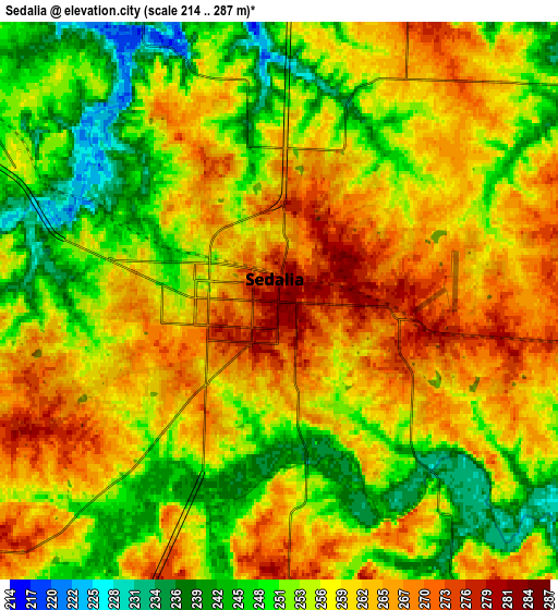 Zoom OUT 2x Sedalia, United States elevation map