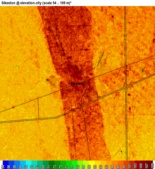 Zoom OUT 2x Sikeston, United States elevation map