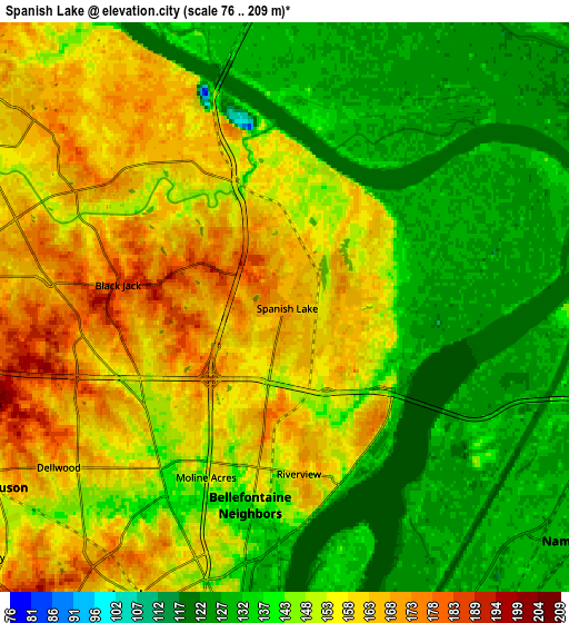 Zoom OUT 2x Spanish Lake, United States elevation map