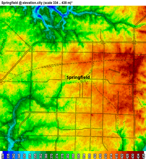 Zoom OUT 2x Springfield, United States elevation map