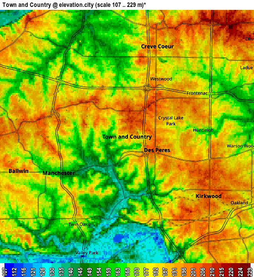 Zoom OUT 2x Town and Country, United States elevation map