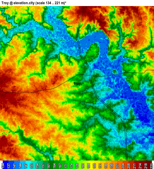 Zoom OUT 2x Troy, United States elevation map