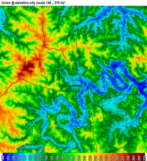 Zoom OUT 2x Union, United States elevation map