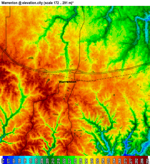 Zoom OUT 2x Warrenton, United States elevation map