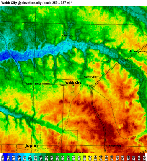 Zoom OUT 2x Webb City, United States elevation map