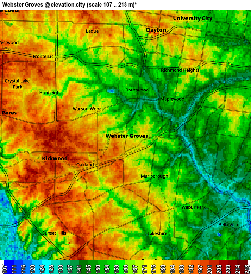 Zoom OUT 2x Webster Groves, United States elevation map