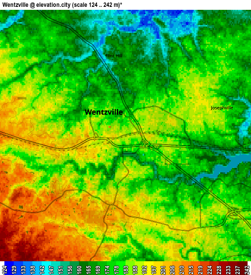 Zoom OUT 2x Wentzville, United States elevation map