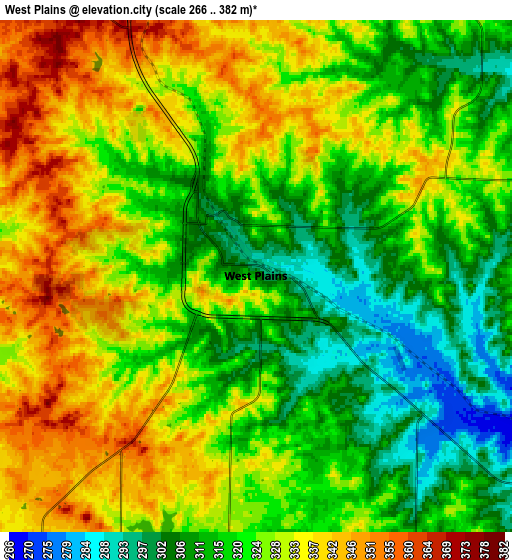 Zoom OUT 2x West Plains, United States elevation map