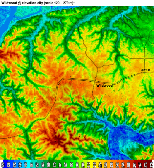 Zoom OUT 2x Wildwood, United States elevation map