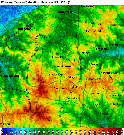 Zoom OUT 2x Woodson Terrace, United States elevation map