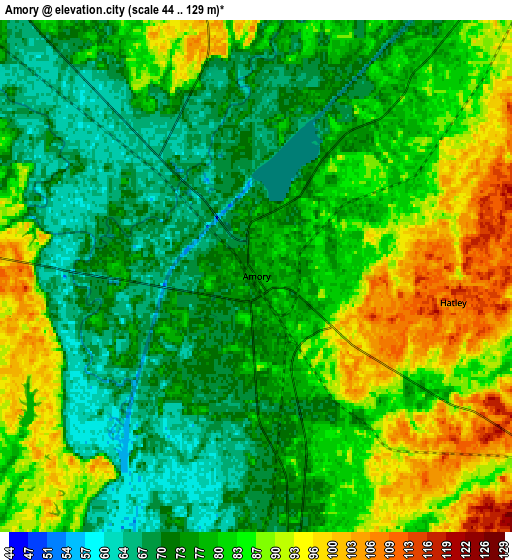 Zoom OUT 2x Amory, United States elevation map