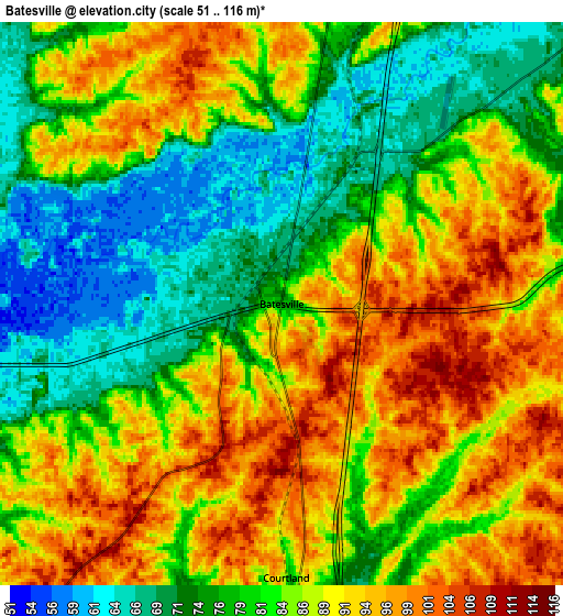 Zoom OUT 2x Batesville, United States elevation map