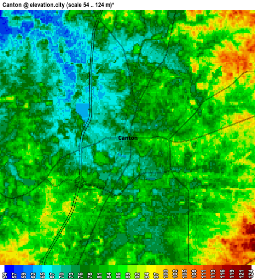 Zoom OUT 2x Canton, United States elevation map