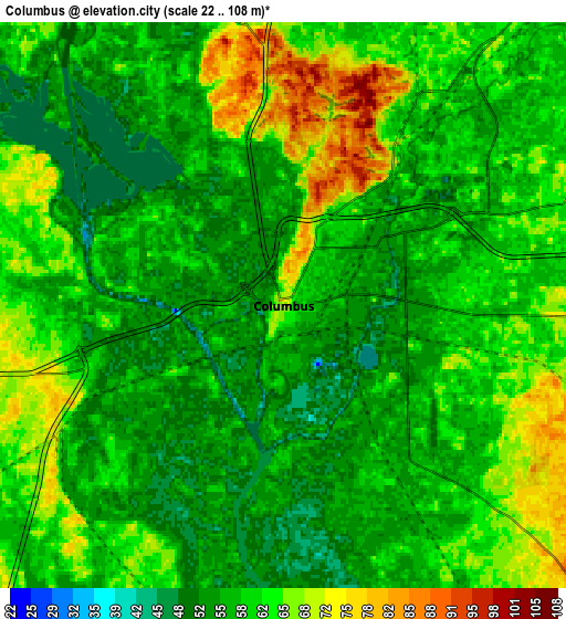 Zoom OUT 2x Columbus, United States elevation map