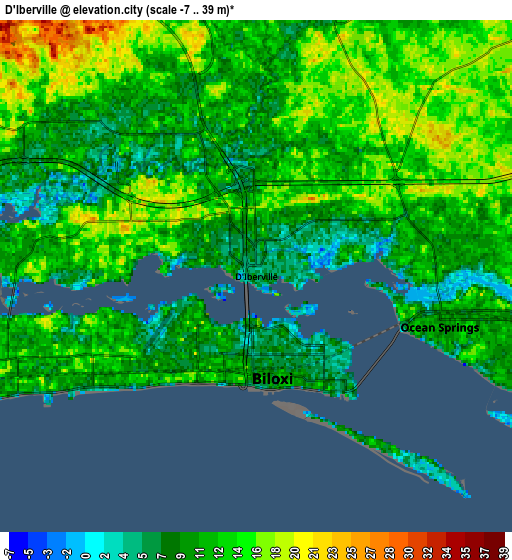 Zoom OUT 2x D'Iberville, United States elevation map