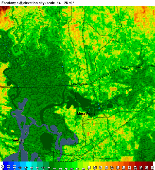 Zoom OUT 2x Escatawpa, United States elevation map