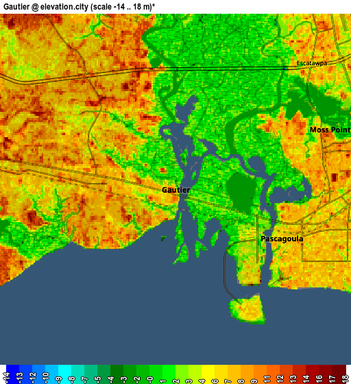 Zoom OUT 2x Gautier, United States elevation map