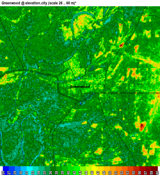 Zoom OUT 2x Greenwood, United States elevation map