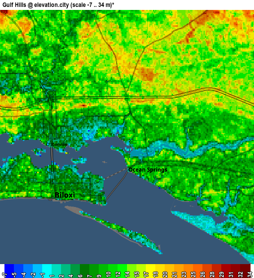 Zoom OUT 2x Gulf Hills, United States elevation map