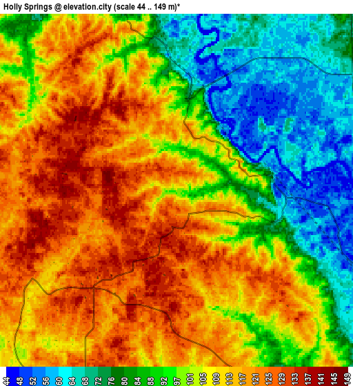 Zoom OUT 2x Holly Springs, United States elevation map