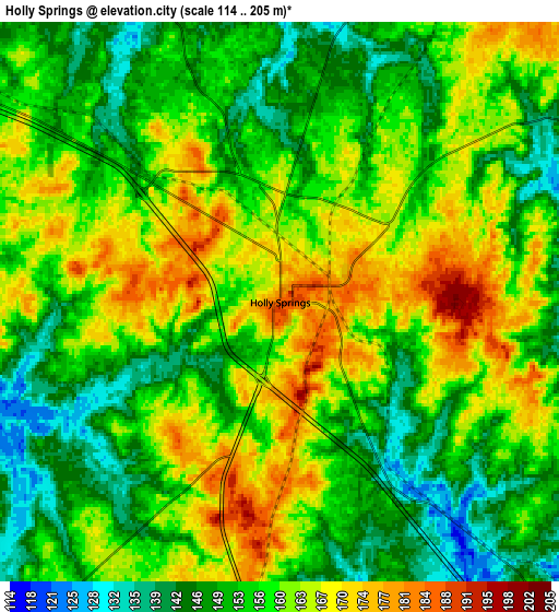 Zoom OUT 2x Holly Springs, United States elevation map